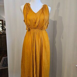 Ann Taylor LOFT Mustard Midi Dress with Tie Front, Size MP